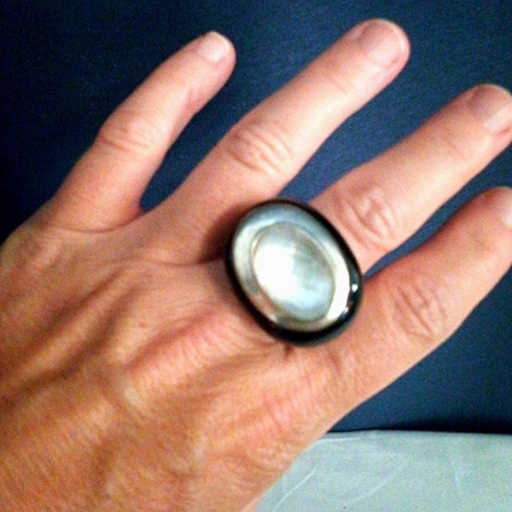 Sterling Silver Onyx Fauceted Crystal Ring